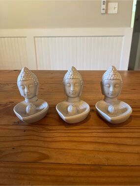 Set of 3 Light Grey Ceramic Buddha Tea Light Holders